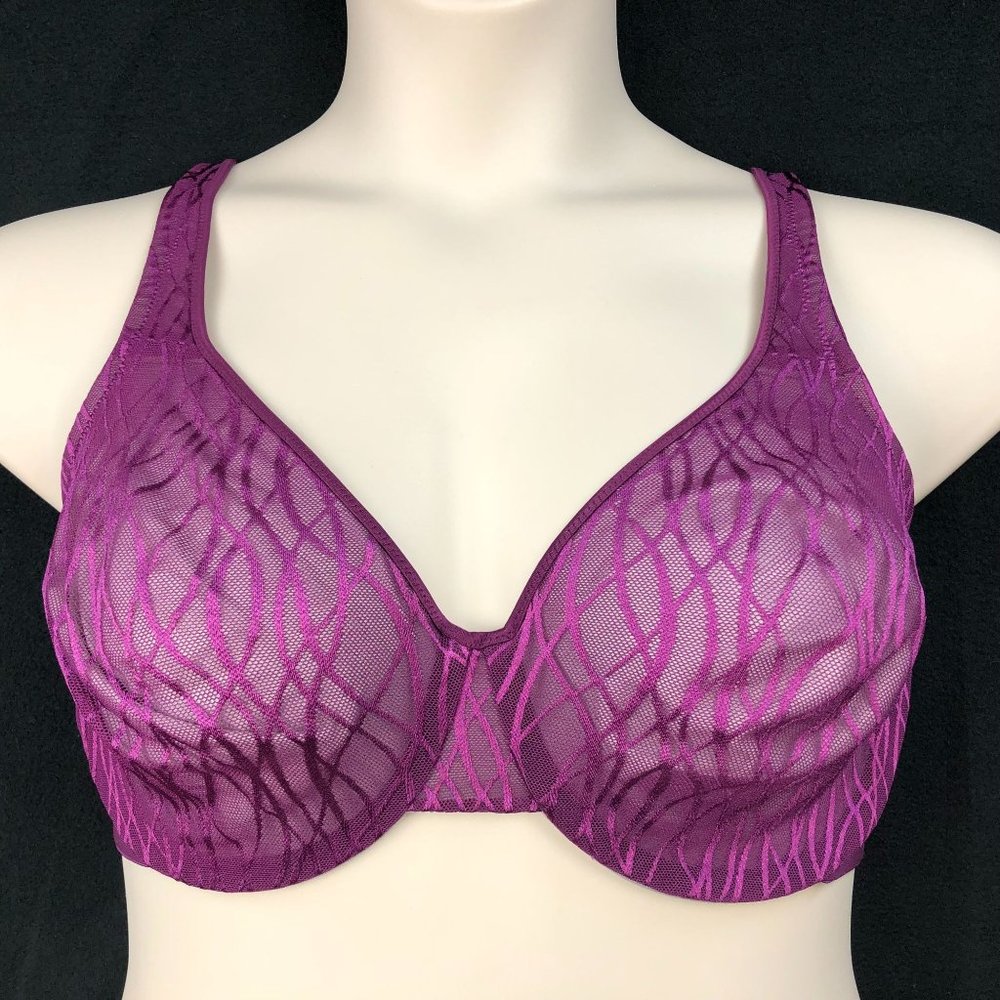 Maidenform 40D Purple Lace Illusion Lined Underwire Full Coverage Bra New